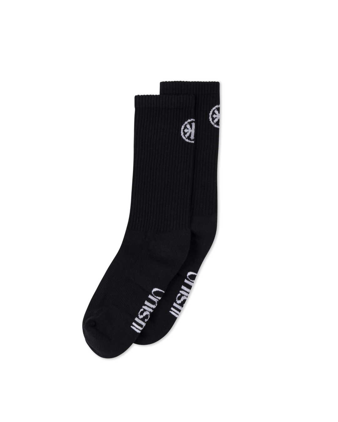 Onishi Gym Sock in Black – Ribbed Cotton, Calf-high Men’s Sock, Side View