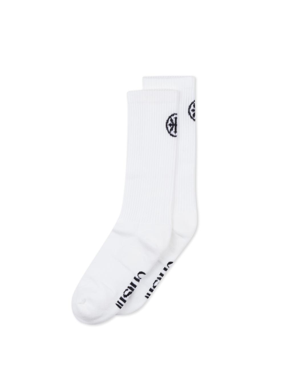 Onishi Gym Sock in White – Ribbed Cotton, Calf-high Men’s Sock, Side View