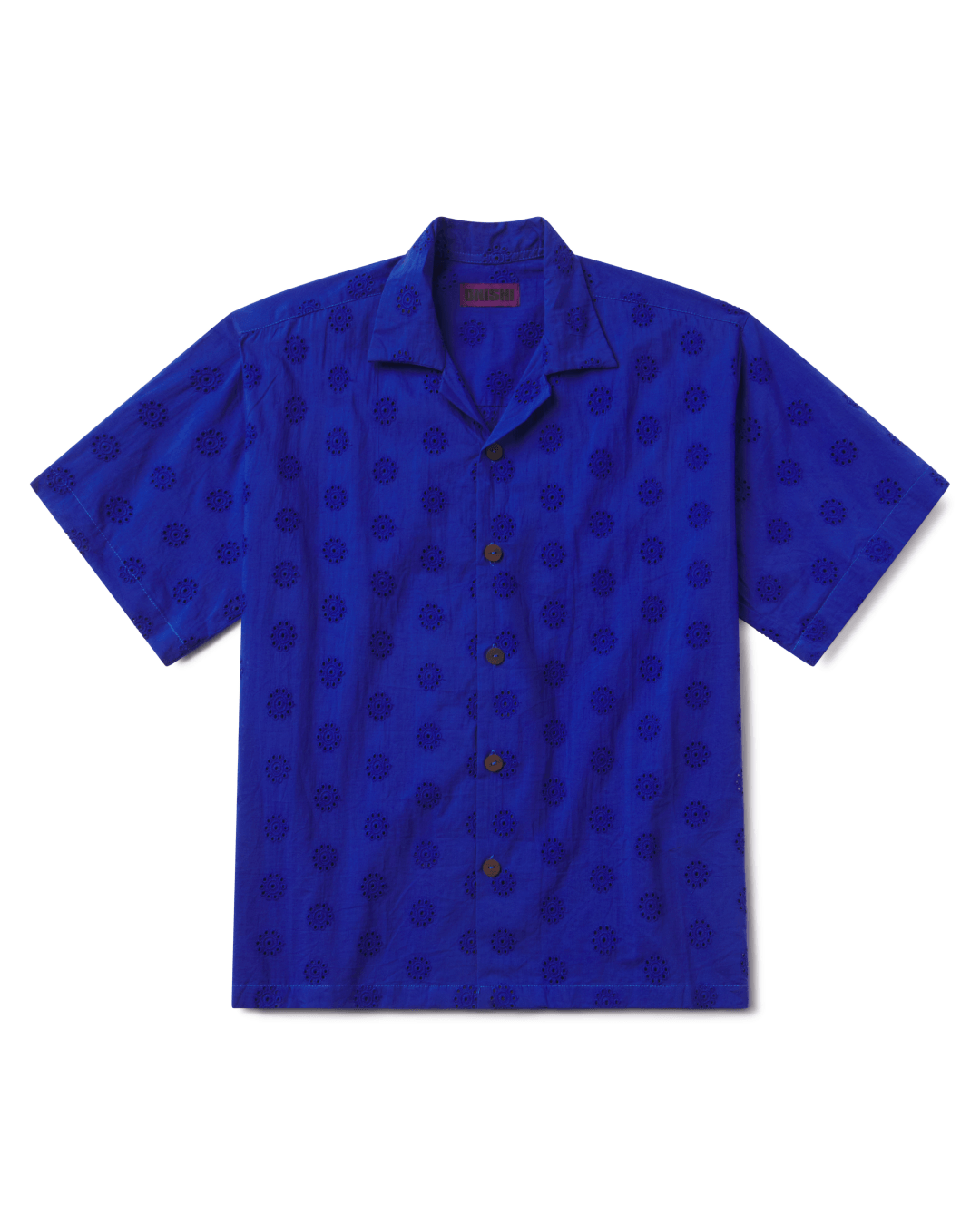 Onishi Poolside Shirt in Lapis lightweight cotton lace button-up shirt