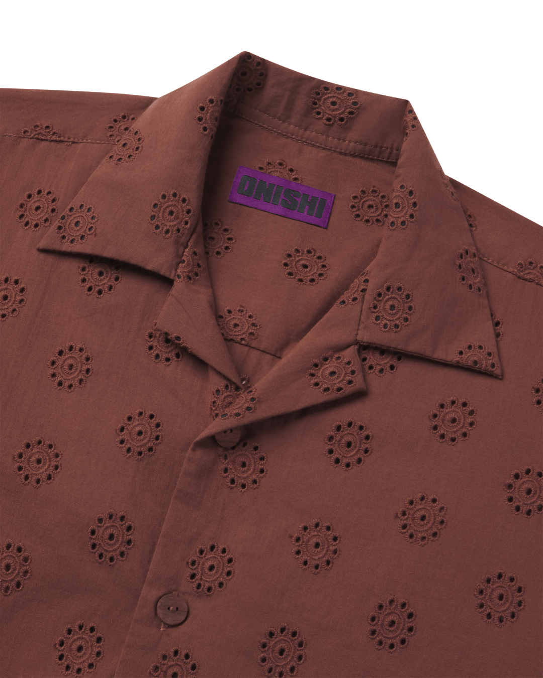 Close-up of the cotton lace fabric on the Onishi Poolside Shirt