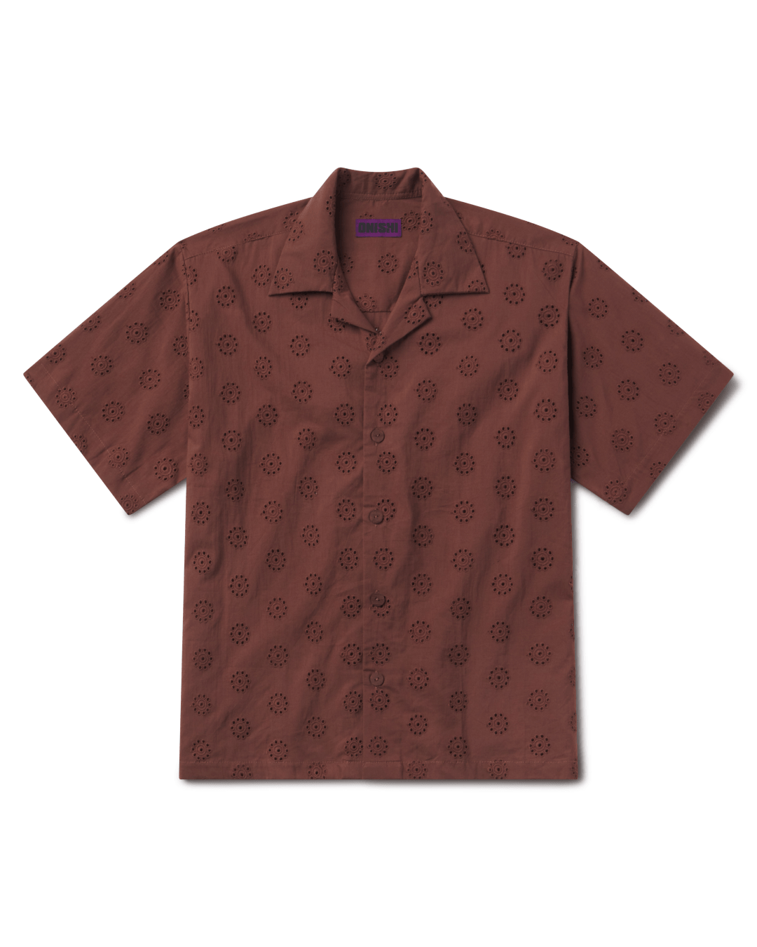 Onishi Poolside Shirt in Wood lightweight cotton lace button-up shirt