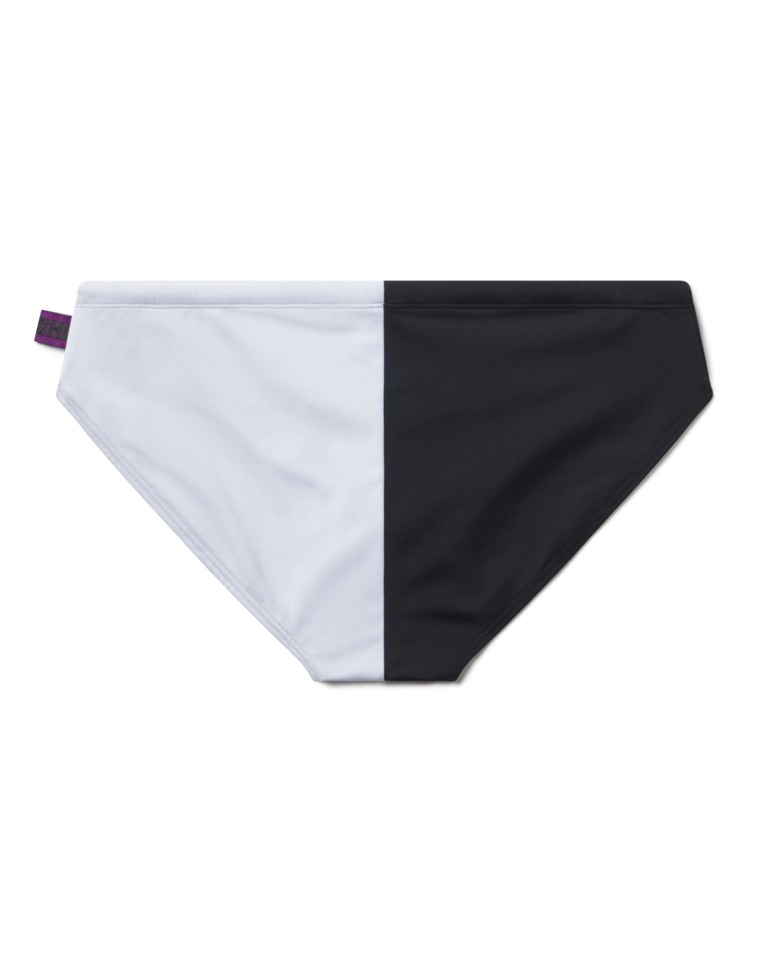 Onishi Two-Tone Swim Brief in Black & White – Recycled Italian Fabric Men’s Swimwear, Back View