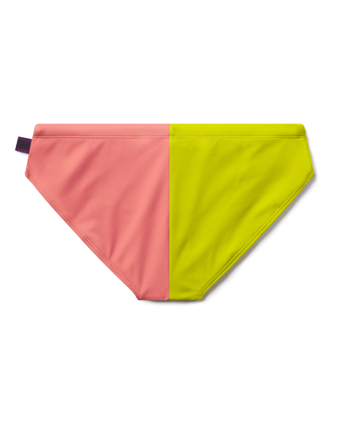 Onishi color-blocked men's swim brief in kiwi & sakura (green & oink) – recycled Italian fabric men’s swimwear, Back view